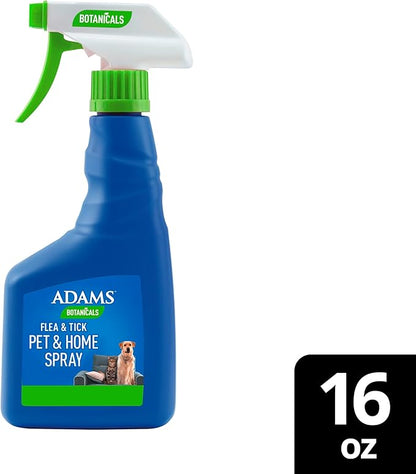ADAMS Botanicals Flea & Tick Pet & Home Spray, Flea Spray for Dogs, Cats, Puppies, & Kittens, Indoor Home Treatment, Kills Fleas & Ticks on Pet Bedding and Furniture, 16 oz