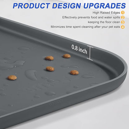 SMILOOL Silicone Pet Feeding Mat with Raised Edge for Food and Water, Dog Bowl Mats, Cat Bowls Placemat with High Lip for Floor Waterproof, Rubber Tray for Cats and Dogs 24 x 16 x 0.8 Dark Grey