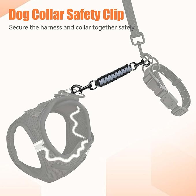 Dog Collar Safety Clip, Collar Companion, Handmade Backup Safety Strap, Double-Ended Clip Leash Connector, Suitable for Dog Harnesses, Prong, Pinch Collars (Black Gray + Black Gold, 2 Pack)