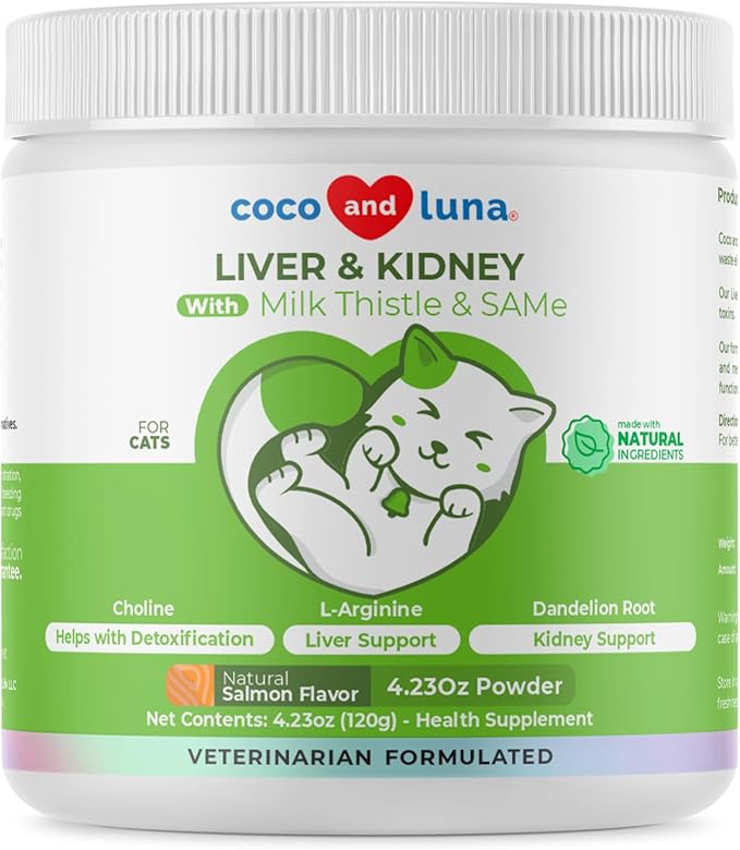 Milk Thistle for Cats - Liver and Kidney Support - Hepatic Support with EPA & DHA - Detox - Liver Supplement with Choline and L-Arginine (Powder for Cats)