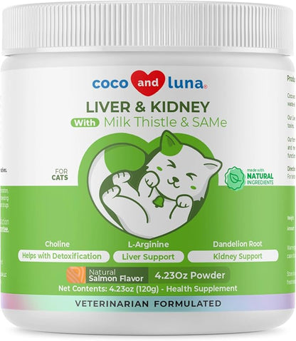 Milk Thistle for Cats - Liver and Kidney Support - Hepatic Support with EPA & DHA - Detox - Liver Supplement with Choline and L-Arginine (Powder for Cats)