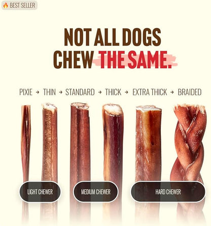 Natural Farm Odor Free Jumbo Bully Sticks (12 Inch, 5 Pack), Extra-Thick Chews for Dogs, Fully Digestible 100% Beef Treats, Supports Dental Health, Keep Your Dog Busy with 50% Longer Lasting Chews…