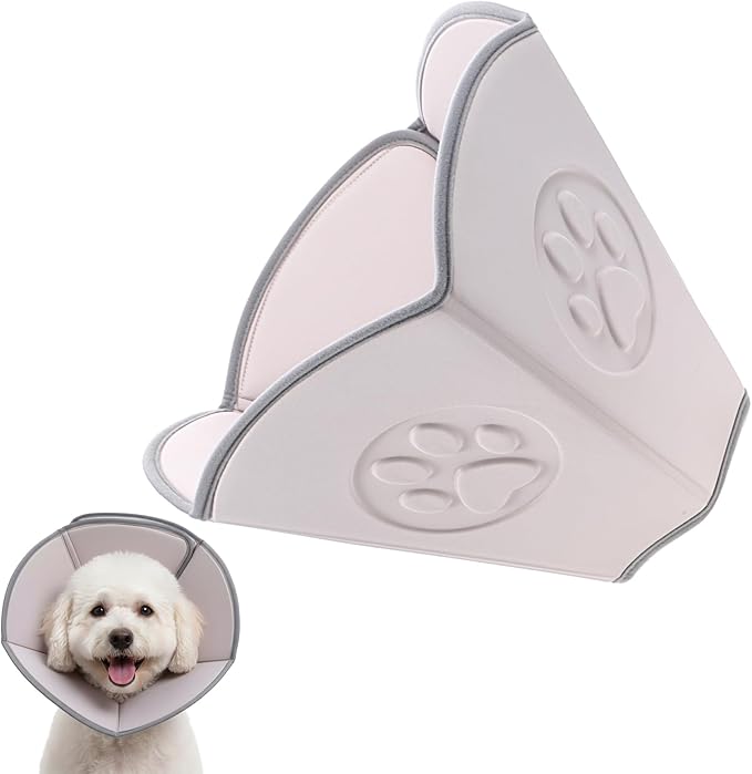 Soft Dog Cone Collar with Massage Points, Adjustable Recovery Collar for Large Dogs After Surgery to Stop Licking, Soothing Pet Cone for Wound Healing (Gray)