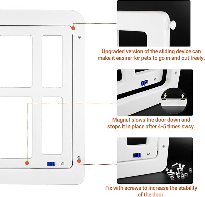 PETLESO Large Dog Door for Screen Door - 11.2" x 14.4" Magnetic Flap Pet Door with Lockable Insert for Medium to Large Dogs, Ideal for Sliding Doors, White