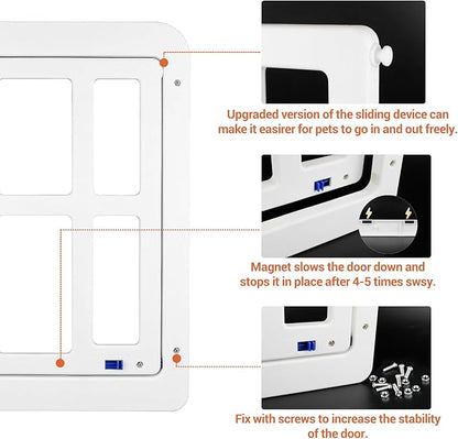 PETLESO Large Dog Door for Screen Door - 11.2" x 14.4" Magnetic Flap Pet Door with Lockable Insert for Medium to Large Dogs, Ideal for Sliding Doors, White