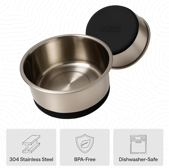 GORILLA GRIP Dog Bowls, Food Grade 304 Stainless Steel, Holds 6 Cups Each (48 fl oz) Food and Water Bowl for Feeding Dogs and Cats, Dishwasher Safe, Rust Resistant, BPA Free Rubber Base Set of 2 Black