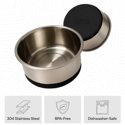 GORILLA GRIP Dog Bowls, Food Grade 304 Stainless Steel, Holds 1 Cup Each (8 fl oz) Food and Water Bowl for Feeding Dogs and Cats, Dishwasher Safe, Rust Resistant, BPA Free Rubber Base Set of 2 Black