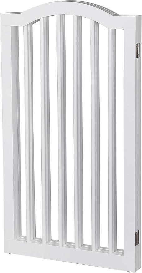 INTERNET'S BEST Arched Top Dog Gate | 3 Panel, 36" H Wooden Pet Barrier for Dogs or Cats | Freestanding Folding Room Divider for Doorways, Hallways, Stairs, and Porch | Portable, Extra Wide | White