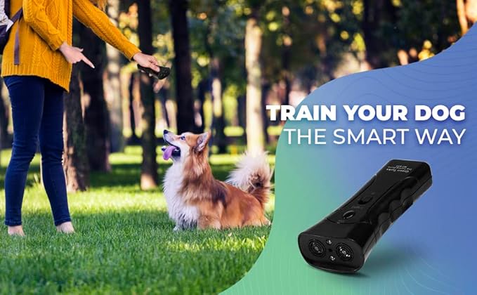 Bark Be Gone Barking Deterrent Device – Stop Barking & Repel Aggressive Pets – Humane Training Tool, Anti Barking Device Outdoor Indoor, Bark Control, No Shock Collar Alternative, Portable LED