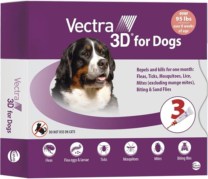 Vectra 3D For Dogs Flea, Tick & Mosquito Treatment & Prevention For Extra Large Dogs Over 95 lbs - 3 Month Supply