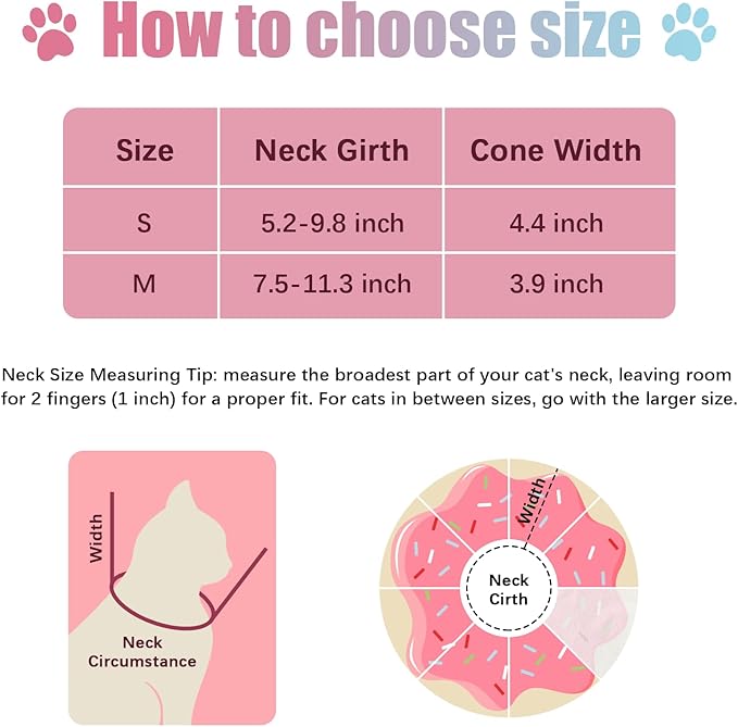 Cat Cone Collar Soft, Comfortable E Collar for Cats After Surgery, Recovery Elizabethan Collar for Cats Kitten to Stop Licking, Pink M