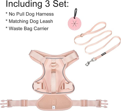 Petmolico Dog Harness for Small Dogs, Cute Harness Vest with Two Leash Clips and Soft Handle, Reflective Easy Walk Puppy Vest - Pink, Large