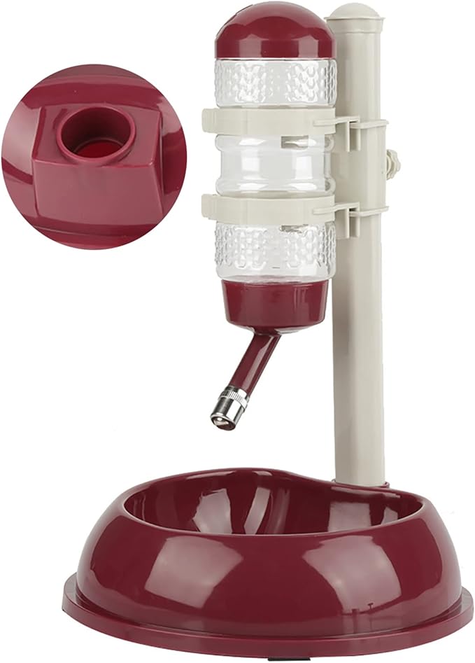 Adjustable Dog Bowl Feeder, Food Grade Plastic Pet Drinking Water Bottle and Food Dish Set with Adjustable Height, for Small Medium Large Dogs (Brown)