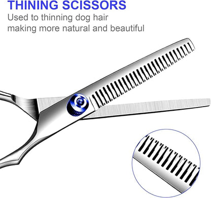 TINMARDA Professional Dog Grooming Scissors Kit, Titanium Coated Dog Scissors for Grooming, 5 in1 Grooming Shears Kit for Dogs Cat Pet At Home