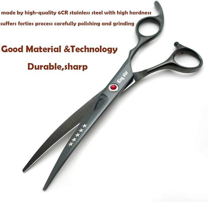 7.0in Titanium Professional dog Grooming Scissors set,Straight & Thinning & Curved scissors 4pcs set for Dog grooming Bright Black With Comb