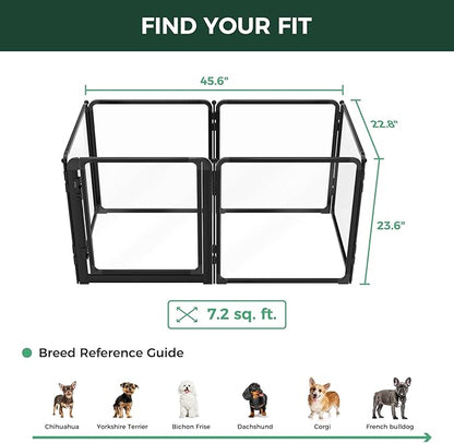 FXW AuraSpace Pro Acrylic Indoor Dog Playpen, Heavy-Duty with Metal Frame, 24" Height 6 Panels for Puppies & Small Dogs, Black│Patented