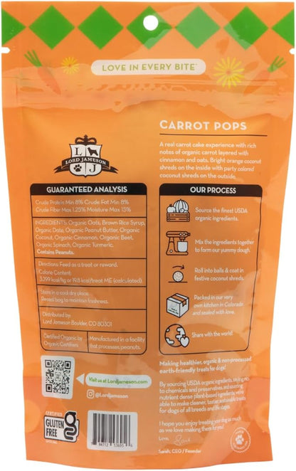 Lord Jameson: Carrot Pops 6 oz - Dog Patisserie Treats, Organic Soft & Chewy No-Bake Bites, Fiber-Rich, Gluten & Preservative Free