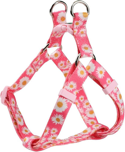 Harness and Leash Set, Floral Pattern, 5ft Matching Leash, No Pull, Easy Wear for Small Puppy Dogs.(XS, Pink Daisy)