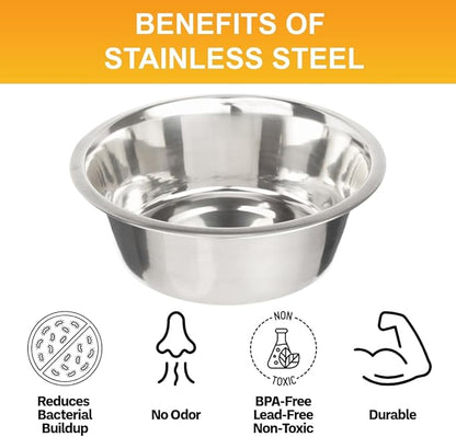 Neater Pet Brands 16 Cup (128 oz.) Stainless Steel Dog Bowls, Set of 2 Metal Bowls for Large Breed, Large Dog Water Bowl or Food Bowl for Indoors or Outdoors, Dishwasher Safe Dish for Extra Big Dogs