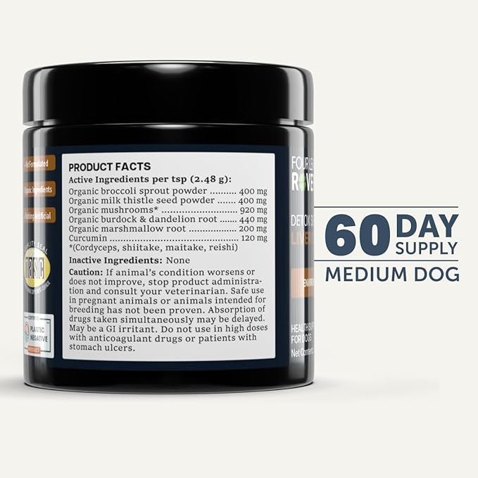 Four Leaf Rover Dog Liver Support - with Organic Milk Thistle & Mushrooms - with Kidney Support - Detox & Cleanse - Veterinarian Formulated