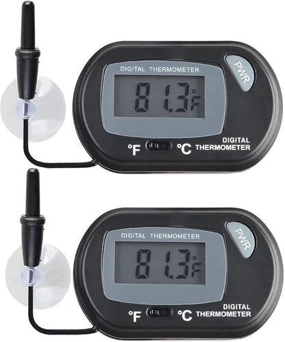 SunGrow Digital Betta Thermometer for Tropical Aquarium Fish, Black Color, 4 Suction Cups and 2 Batteries Included, 2 pcs per Pack