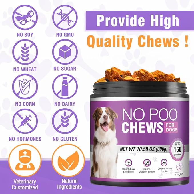 300 Chews No Poo Chews-No Poop Eating Deterrent for Dog-Coprophagia Deterrent for Dogs-Prevent Stop Dogs from Eating Poop Supplement with Digestive Enzymes&Probiotics-Breath Freshener-Chicken