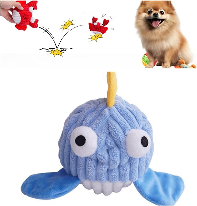 Interactive Squeaky Dog Chew Toy,No Stuffing Interactive Chew Toy for Small Medium Large Dogs, Training Reward Gift for Pets(Blue Whale)