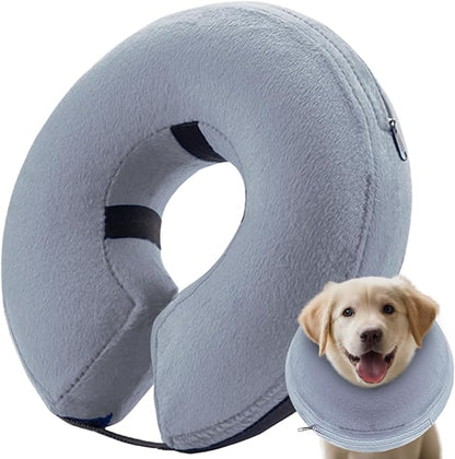 Dog Cone Collar (XL Size), Soft Blow-up Protective Recovery Collar, Pet Donut Cone, Comfy Elizabethan E-Collar After Surgery for Large Dog to Prevent Scratching, Grey