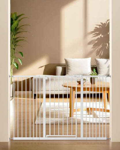 keny 36" Extra Tall Baby Gate for Stairs, 29"-55" Wide Auto Close Dog Gate for Doorways, Pressure Mounted Easy Walk Through Pet Gate with Door, White