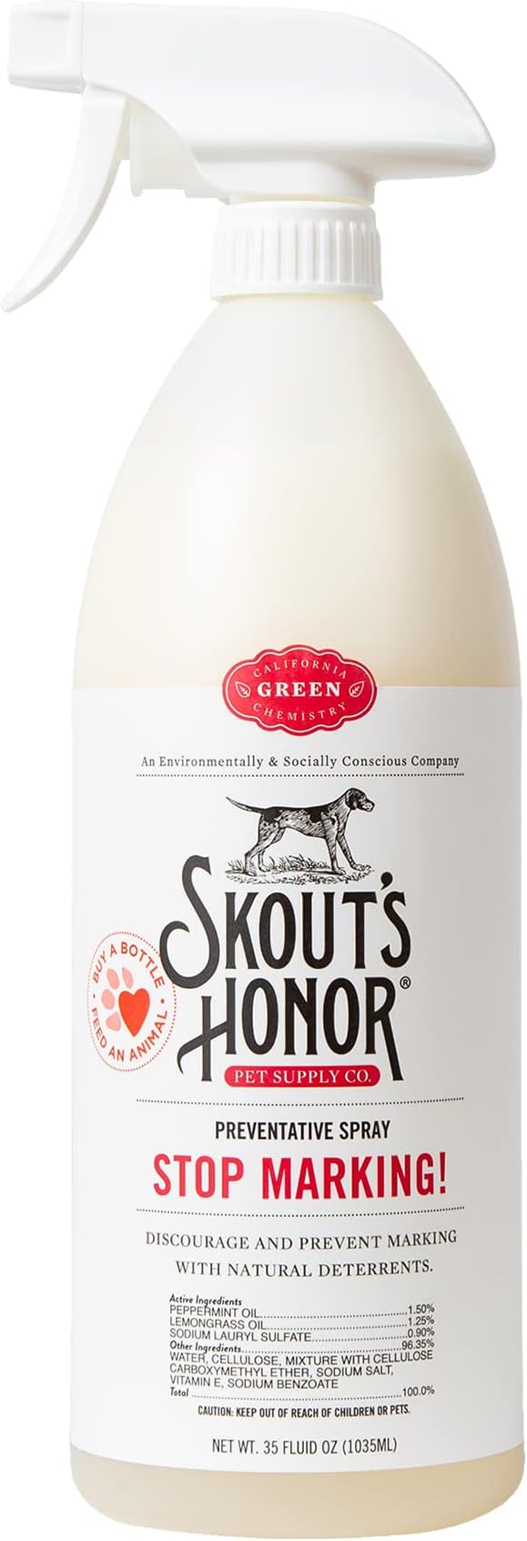 Skout's Honor Stop Marking! Preventative Spray for Dogs - Natural Lemongrass & Peppermint Oils - Eco-Friendly Training Aid, Alcohol-Free, Discourages Marking, 35oz