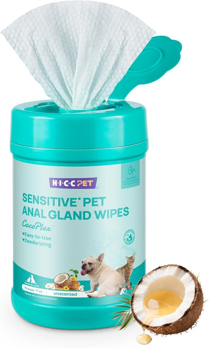 HICC PET Dog Wipes Cleansing Deodorizing, Nourishes Fur & Eliminates Odors, Pet Cat Cleaning Wipes for Paws and Butt - 75ct