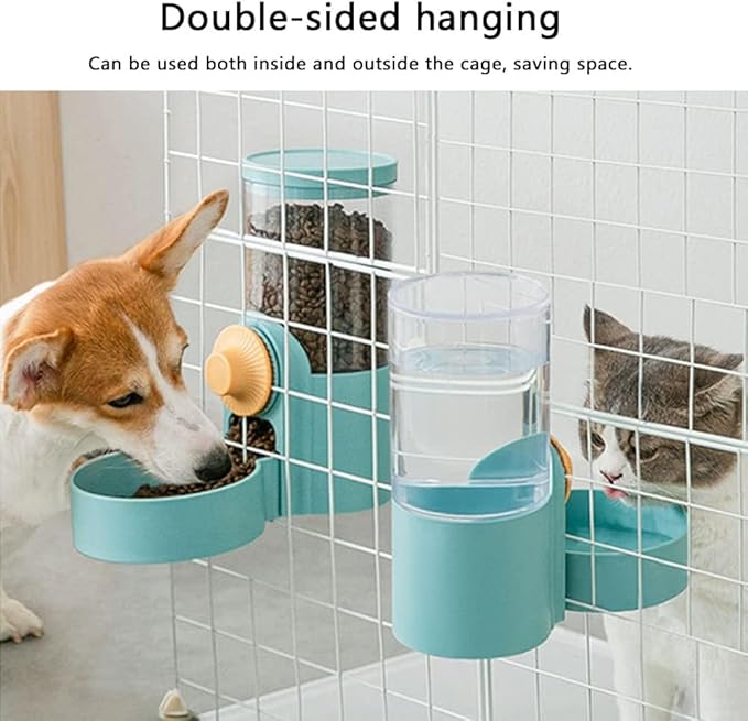 Aquarius CiCi Dog Cage Automatic Feeder Set, Food & Water Dispenser Hanging Bowls for Cage Crate Kennel (Green)