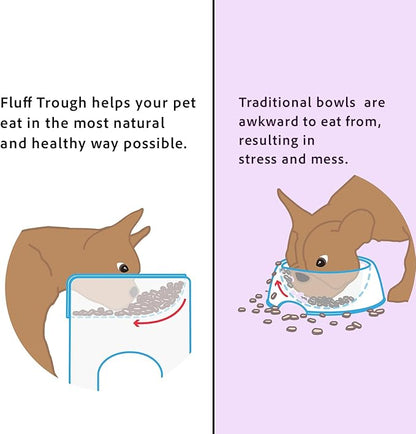 Fluff Trough Elevated Dog Bowl for Food | 5inch Tall Cat & Dog Feeding Station | Vet Approved Non-Toxic Silicone Feeder Bowl Insert | Raised Bowl for Medium and Small Dog/Pet with Flat Face (Gray)