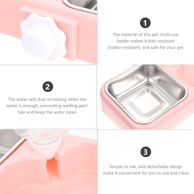 UKCOCO Automatic Hanging Dog Bowl and Cat Water Feeder Set, Detachable Anti-Skid Pet Feeding Bowls for Cages, Suitable for Puppies and Small Dogs, Pink Color with Food-Grade Material