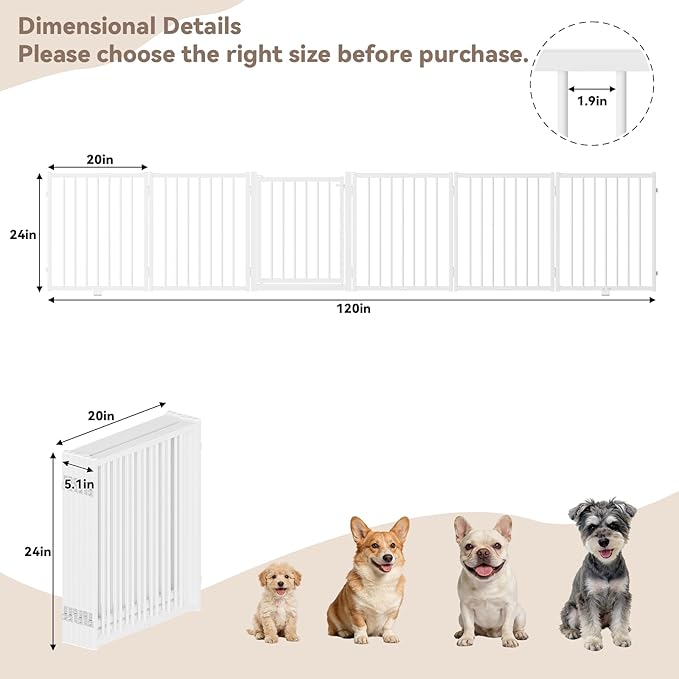 SNUOWU Full Metal Freestanding Dog Gate with Door, 24'' Height Foldable Pet Dog Fence for Indoor & Outdoor, 6 Panels Extra Wide Free Standing SmallDog Gates for Doorways,House,Stairs,Porch,Deck,Yard