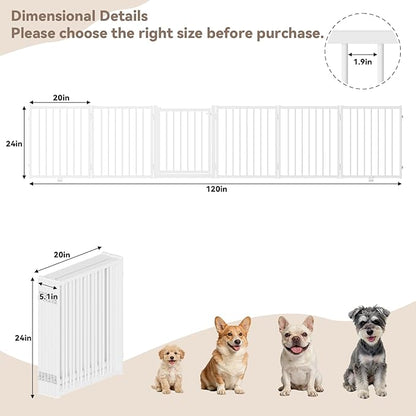 SNUOWU Full Metal Freestanding Dog Gate with Door, 24'' Height Foldable Pet Dog Fence for Indoor & Outdoor, 6 Panels Extra Wide Free Standing SmallDog Gates for Doorways,House,Stairs,Porch,Deck,Yard