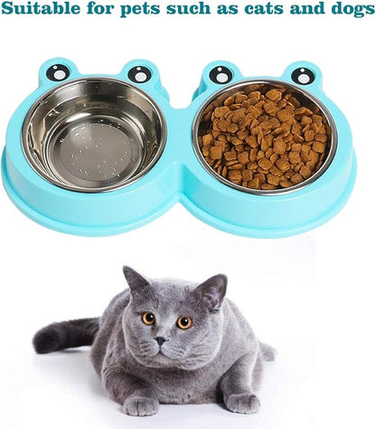 Skrtuan Double Dog Cat Bowls Premium Stainless Steel Pet Bowls with No-Slip Stainless Steel Cute Modeling Pet Food Water for Feeder Dogs Cats Rabbit and Pets