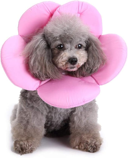 Dog Cone E-Collar Flower Soft Elizabethan Waterproof Grooming Recovery Protective Adjustable Collar for Puppy Small Medium Dogs (S Neck:9-11in, Pink)