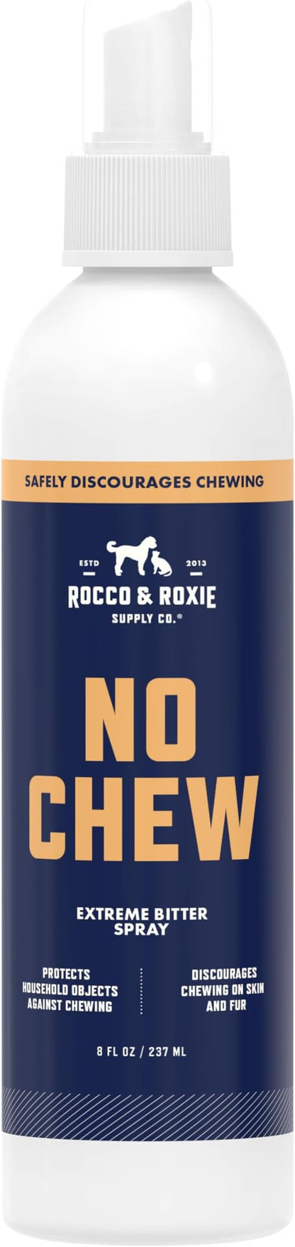 Rocco & Roxie No Chew Spray for Dogs, Bitter Dog Training Aid, Alcohol-Free Puppy Deterrent Formula with Calming Copaiba Oil, Safe Anti-Chew Solution for Skin, Furniture, Wounds & Plants - 8 oz