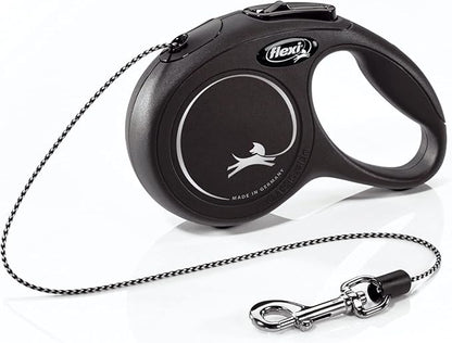 FLEXI® Classic XS Cord Retractable Dog Leash (Black)-10 ft for Extra Small, Tiny Dogs up to 18 lbs| Ultra Compact Pocket-Size, 3-Finger Grip, German Quality| Tangle-Free, One-Hand Brake, Pause & Lock