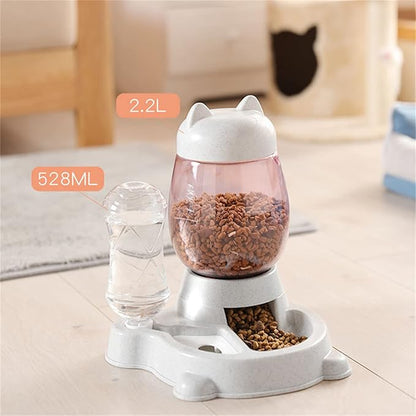 Automatic Cat & Dog Feeder Set - Self-Dispensing Food and Water Bottle Dispenser, Large Capacity (Grey)