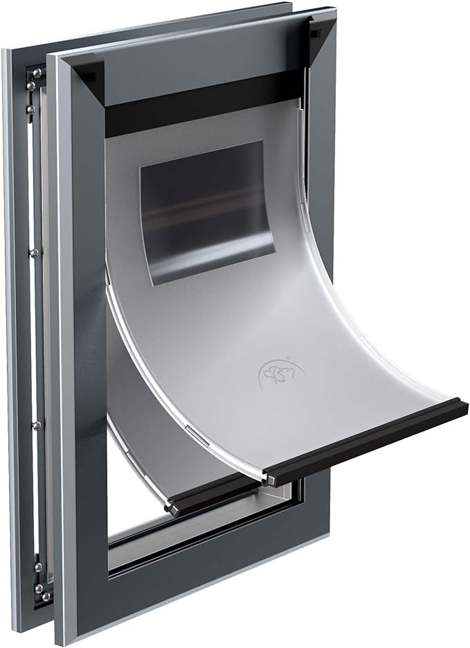 MAVRICFLEX Heavy Duty Dog Door with Double Sliding Lock Panels, Energy Efficient Doggie Door, Easy Installation, Two Magnetic Soft Flaps Doggy Door for Large Dogs Up to 100LBS, Large, Dark Gray
