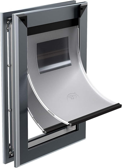 MAVRICFLEX Heavy Duty Dog Door with Double Sliding Lock Panels, Energy Efficient Doggie Door, Easy Installation, Two Magnetic Soft Flaps Doggy Door for Large Dogs Up to 100LBS, Large, Dark Gray