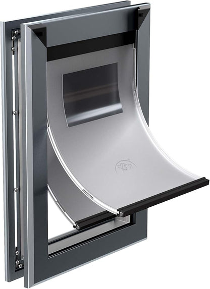 MAVRICFLEX Heavy Duty XL Dog Door with Double Sliding Lock Panels, Energy Efficient Aluminum Doggie Door, Magnetic Double Flaps Dog Door for Dogs Up to 220LBS, Extra-Large, Dark Gray