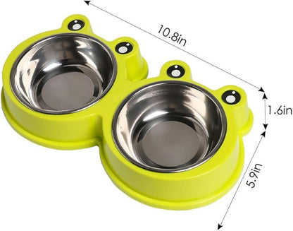 Skrtuan Double Dog Cat Bowls Premium Stainless Steel Pet Bowls with No-Slip Stainless Steel Cute Modeling Pet Food Water for Feeder Dogs Cats Rabbit and Pets