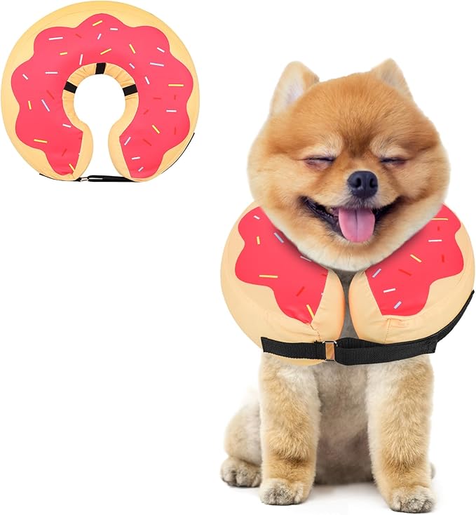 MIDOG Soft Inflatable Dog Cone, Donut E-Collar Alternative for After Surgery, Prevents Licking, Allowing Normal Eating & Vision, Comfortable Recovery Collar for Small Medium Large Dogs & Cats, Pink-S