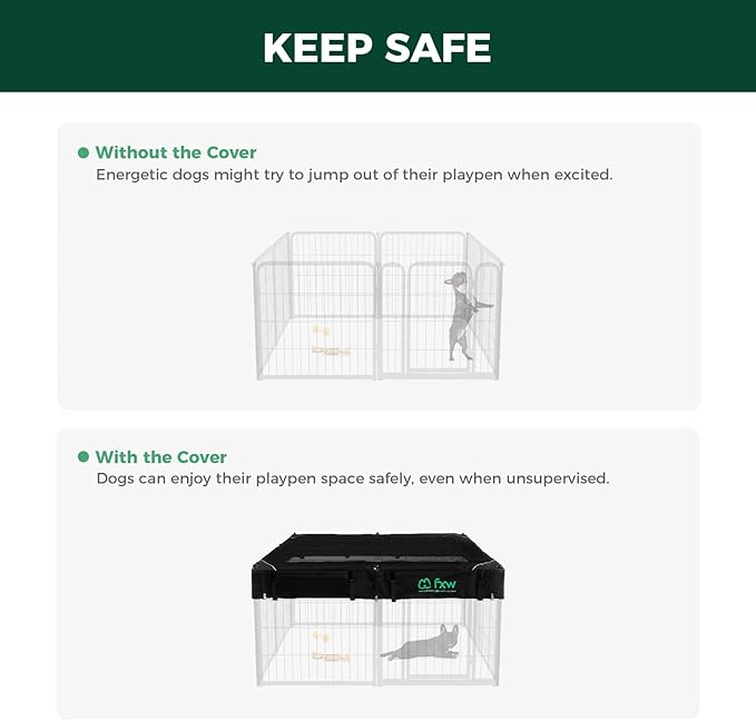 FXW Homeplus Indoor Dog Playpen with Square Mesh Top Cover for Escape Prevention, 24 Inch 8 Panels Heavy Duty Dog Pen for Puppies and Small Dogs, White│Patented