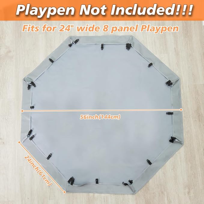PJYuCien Dog Playpen Bottom Pad, Fits 24 Inch 8 Panels Regular Octagon Metal Exercise Pet Pen, Elastic Buckles Connections, Grey (Note: Fence Not Included)