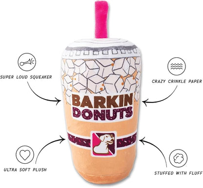 Fringe Studio Plush Dog Toy, BARKIN Donuts ICED Coffee, Wagsdale Dog Toy Collection (289736)