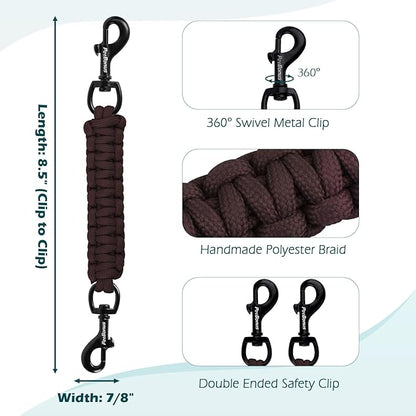 PetBonus Dog Collar Safety Clip, Handmade Backup Safety Strap for Dog Harness, Prong, Pinch Collar, Double Ended Clasp Leash Connector (Brown)
